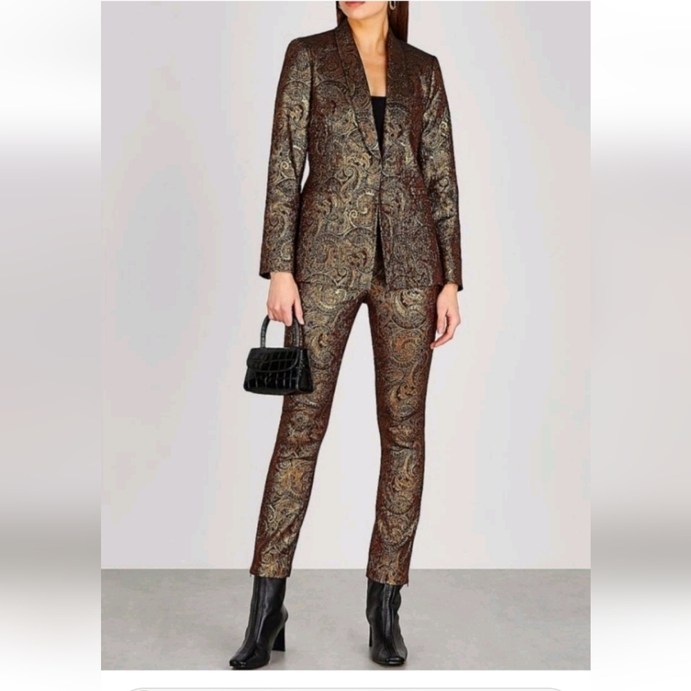 Alice + Olivia  Lamè Paisley Printed Straight Leg Pants Size 10 NWT - Picture 7 of 15